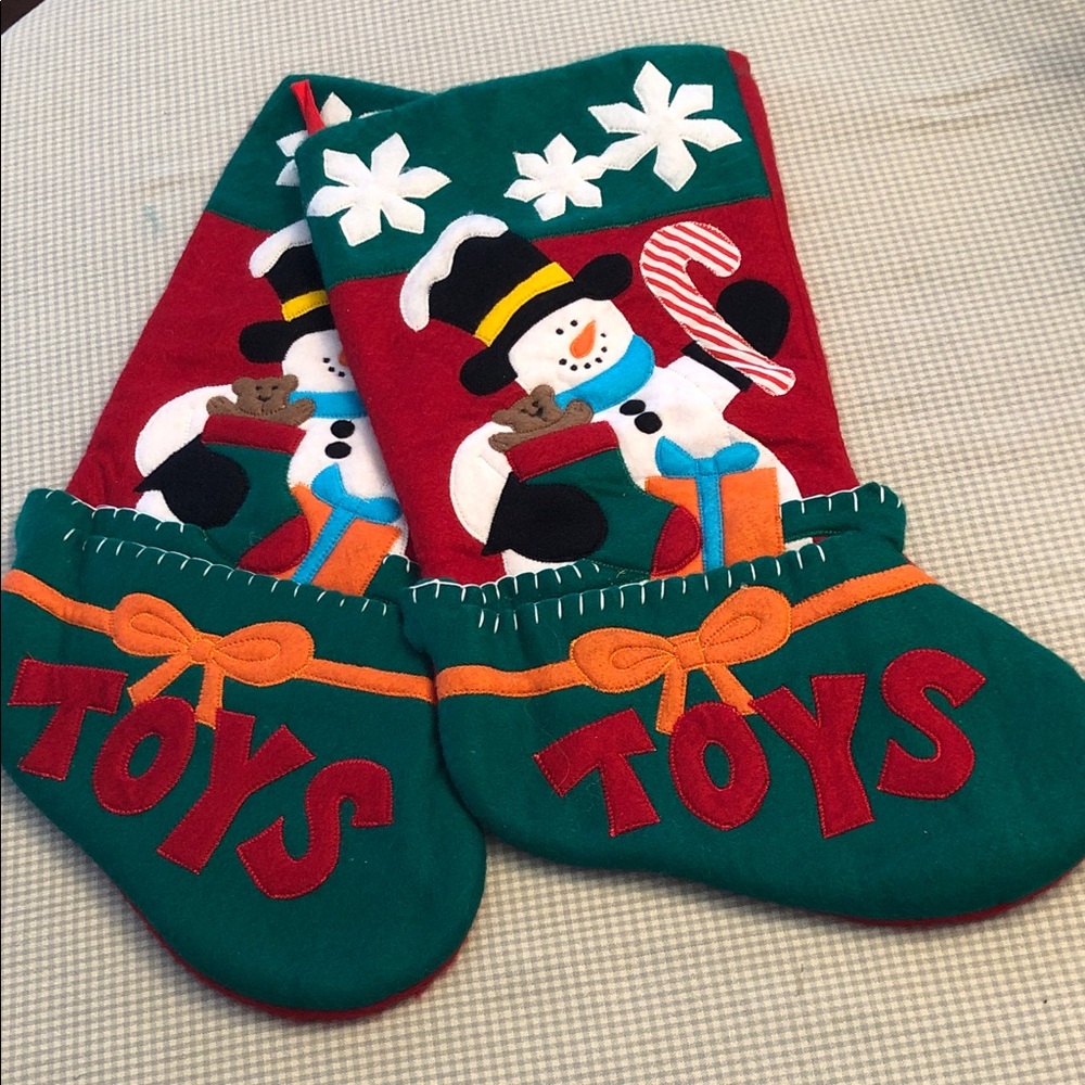 Vintage Homemade Festive Snowman Christmas Stockings-front outside pocket #1019